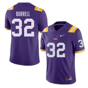 Aeron Burrell Tiger Nation Official Mens #32 College Football Jersey - Purple 661546-584