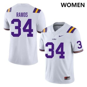 Damian Ramos Tigers Embroidery Women's #34 College Football Jersey - White 756810-929