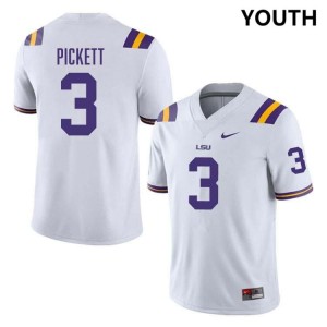 DJ Pickett LSU #3 College Football Official Youth Jersey - White 791569-821