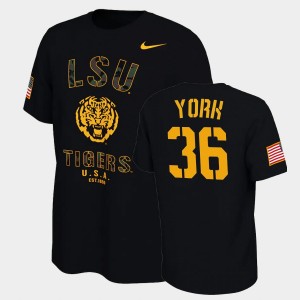 Cade York LSU Tigers College Football #36 Men Veterans Day 2021 America Flag T-Shirt - Black 376561-849