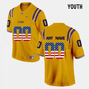 Custom LSU Tigers US Flag Fashion #00 Youth Jersey - Gold 323695-767