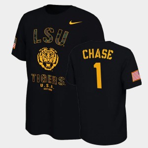 Ja'Marr Chase Louisiana State Tigers College Football Veterans Day 2021 America Flag Mens #1 T-Shirt - Black 861424-895