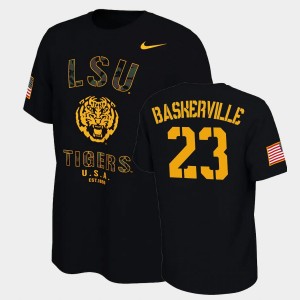 Micah Baskerville LSU #23 Veterans Day 2021 America Flag Men College Football T-Shirt - Black 368139-544