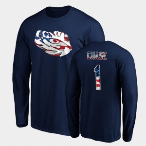Ja'Marr Chase LSU Tigers #1 Banner Wave Long Sleeve Men's T-Shirt - Navy 831088-287