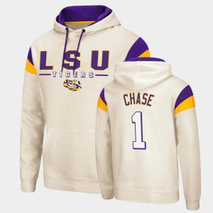 Ja'Marr Chase Louisiana State Tigers Fortress Pullover Mens #1 Hoodie - Cream 410387-632