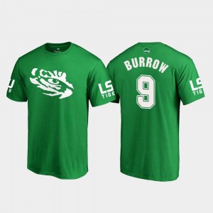 Joe Burrow LSU White Logo College Football St. Patrick's Day Men's #9 T-Shirt - Kelly Green 693156-849