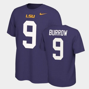 Joe Burrow LSU Tigers Men Name and Number #9 Name & Number Retro T-Shirt - Purple 154011-842