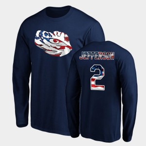 Justin Jefferson Fighting Tigers Long Sleeve #2 Men Banner Wave T-Shirt - Navy 834227-148