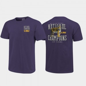 LSU Tigers Men's 2019 National Champions Mascot Drawing Comfort Color T-Shirt - Purple 620981-749