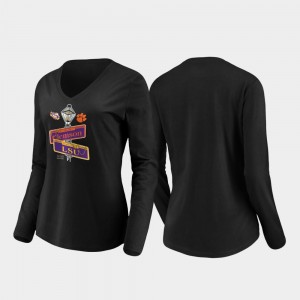 Fighting Tigers 2020 National Championship Matchup vs. Clemson Tigers Touchdown Long Sleeve V-Neck Women T-Shirt - Black 519113-747