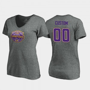 Custom LSU Tigers 2019 National Champions #00 V-Neck Visor Womens T-Shirt - Heather Gray 205773-991
