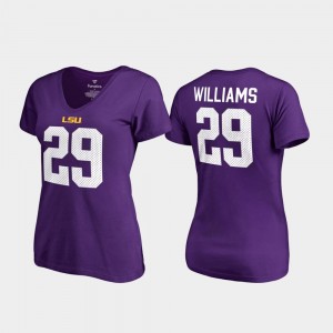 Greedy Williams Tigers Women's #29 V-Neck Name & Number College Legends T-Shirt - Purple 831133-121