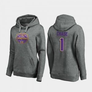 Ja'Marr Chase Louisiana State Tigers 2019 National Champions College Football Playoff Visor Women's #1 Hoodie - Heather Gray 180995-331