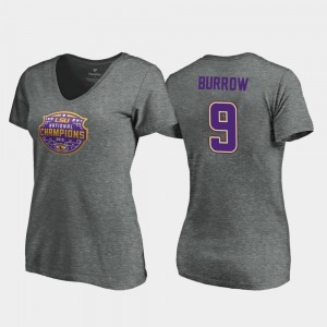 Joe Burrow LSU Women #9 2019 National Champions V-Neck Visor T-Shirt - Heather Gray 864715-438