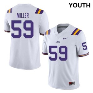 Tyler Miller LSU Youth #59 College Football Embroidery Jersey - White 952080-700